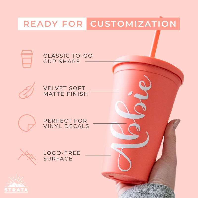 STRATA CUPS Tumblers with Lids (12 pack) 16oz Colored Acrylic Cups with Lids and Straws | Double Wall Matte Plastic Bulk Tumblers With FREE Straw Cleaner! Vinyl Customizable DIY Gifts (Assorted) - Image 3